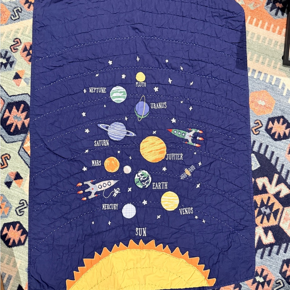 Pottery Barn Kids Solar System Toddler Bed Sized Quilt and Standard Sham